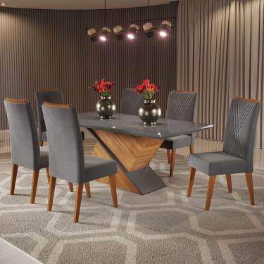 Imagem de Mesa de Jantar 6 Lugares Hanói com Vidro Cinza/Grafite - Panorama Móveis