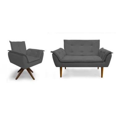 Imagem de Kit 01 Namoradeira + 01 Poltrona Decorativa Opala Base Giratória Suede