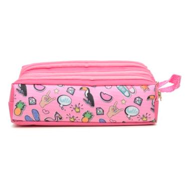 Imagem de Estojo Triplo Oxford Liso Flamingo Rosa
