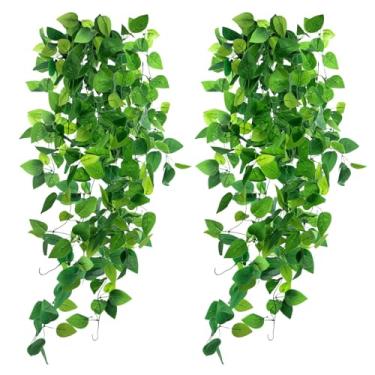 Imagem de DomeStar 2 peças de plantas falsas penduradas, videiras de hera, plantas penduradas, decoração artificial realista, guirlanda de vegetação para decoração de casa, escritório, ambientes internos e