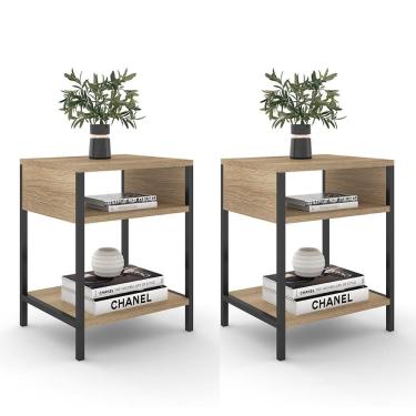 Imagem de Kit 2 Mesas De Cabeceira Estilo Industrial Plaza L03 Castanho - Mpozenato