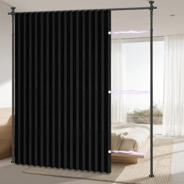 Imagem de AJAZZ Cortina divisória de ambiente (preta, L 254 x C 212 cm, 1 painel) + haste de cortina de tensão sem perfuração (H) 103-120 × (L) 89-254 cm, para cortinas de privacidade/à prova de som, separador