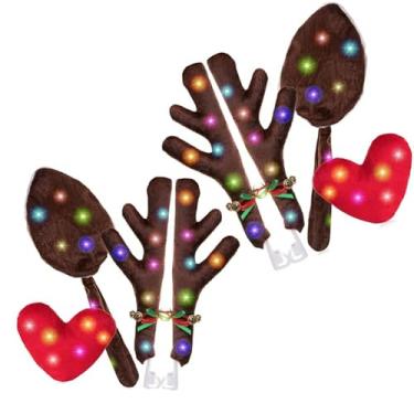 Imagem de ZONETECH Conjunto de chifres de rena de carro de Natal e nariz de coração com luzes - Acessório Rudolph com Jingle Bell Decoração de fantasia automotiva para férias pacote com 2