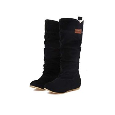 Imagem de Bigfanshu Botas femininas ankle boot Flat casual feminino outono e inverno tamanho super grande selvagem simples alto, Preto, 41 M EU