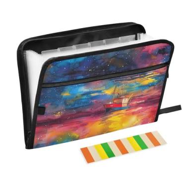 Imagem de Wassud Pasta organizadora de arquivos sanfonada para barco em aquarela com letras A4, pasta organizadora de documentos, pasta de arquivos expansível, 13 bolsos