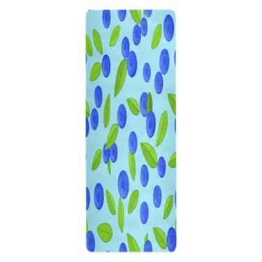 Imagem de CEBUGI Tapete de ioga antiderrapante para mulheres/homens, tapete de exercícios antirrasgo com bolsa de armazenamento para ioga, pilates, treino de chão em casa, folhas de mirtilo