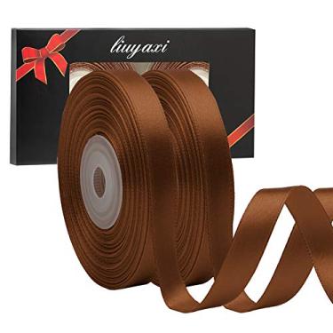 Imagem de Fita de cetim marrom com face dupla de cor lisa 1,27 cm x 50 metros, fitas perfeitas para artesanato, decoração de casamento, fabricação de laços, costura, embalagem de presente e mais
