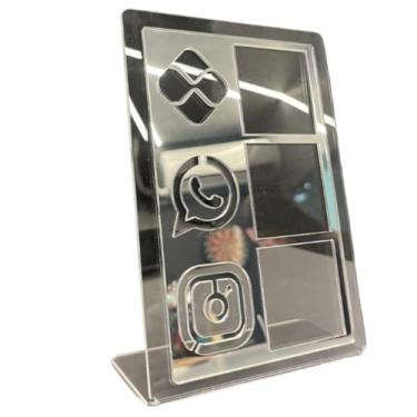 Imagem de Placa Display Acrílica 3 em Qr Code Mesa Balção Acrilico Loja Estabelecimento(Prata)