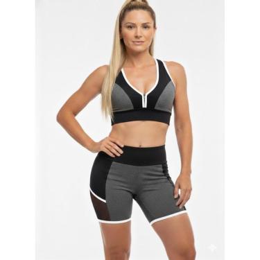 Imagem de Conjunto Fitness Feminino Top e Short Preto e Cinza Esportivo sem bolso M (38-40) G (42)-Feminino