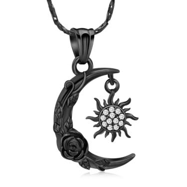 Imagem de Imrsanl Joias de cremação para cinzas, lua crescente e colar de urna do sol para mulheres e homens, em aço inoxidável, memorial, rosa, flor, cinzas, pingente, lembranças, joias, Aço inoxidável, Sem