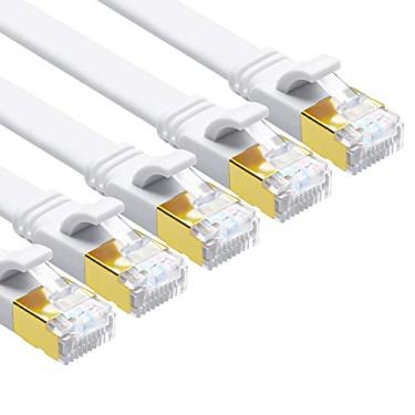 Imagem de Cabo Ethernet CAT8, pacote com 5 cabos CAT8, mais rápido do que CAT7/CAT6/CAT5e, cabo LAN de rede SFTP de alta velocidade de 40 Gbps 2000 MHz com RJ45 banhado a ouro para jogos, roteador, modem (pacote com 5/branco)