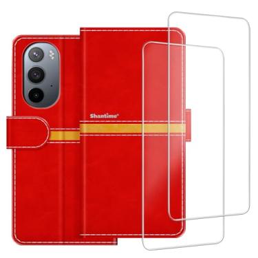 Imagem de ESACMOT Capa de celular compatível com Motorola Moto Edge 30 Ultra + [pacote com 2] película protetora de tela, capa protetora magnética de couro premium para Motorola Edge X (6,6 polegadas) vermelha