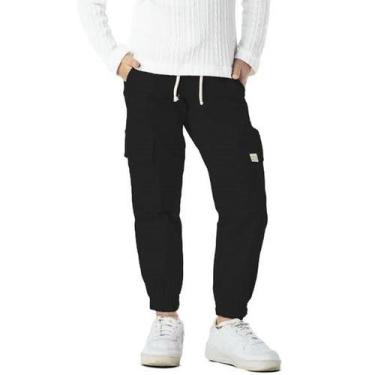Imagem de Calça Infantil Menina Jogger Bolso Cargo Sarja Lisa Preta - VRASALON, 