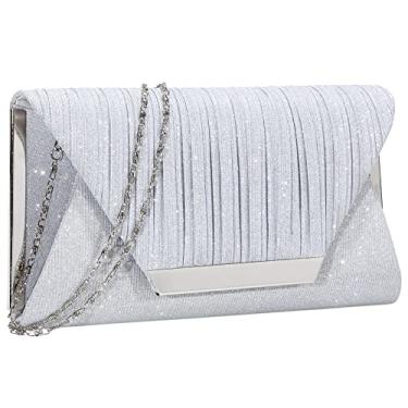 Imagem de AO ALI VICTORY Bolsas clutch com glitter para mulheres, bolsas noturnas, bolsas com aba, envelope grande, para festa de casamento, Prata A