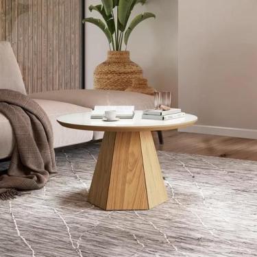 Imagem de Mesa de Centro 70cm MDF Base Hexagonal Off White/Freijó - Dallacosta