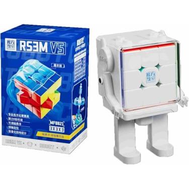 Imagem de YILUYUANLANOPR Moyu RS3M V5 2023 Ball Core UV Coated 3x3 Speed Cube with Display Stand, Stickerless RS3M 2023 3 x 3 Cube, (Moyu RS3M V5 MagLev Ball axis Magic Suit Version【Robot-Shape Display Box】)