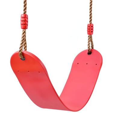 Imagem de Thaibna Elastische Kinderschaukel Bunte EVA Soft Board U-förmige Schaukel Sitz Schaukel Kinder Garten Outdoor Schaukel (red)