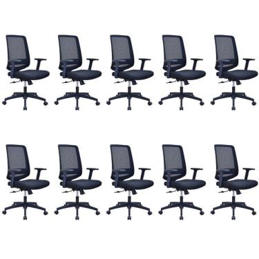 Imagem de Kit 10 Cadeiras para Escritório Diretor Giratória Shanghai com Nr17 Preto