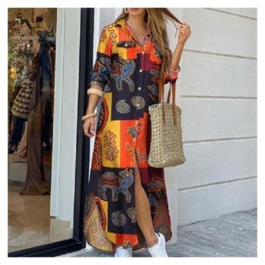 Imagem de Camisa, vestido feminino, manga comprida, amarelo, outono e inverno - 