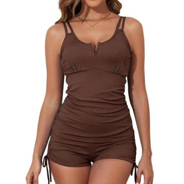 Imagem de Maiô Tankini feminino Aleumdr Coffee com shorts masculinos pequenos