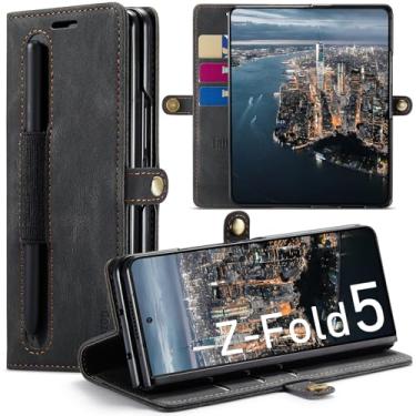 Imagem de Capa para Samsung Galaxy Z Fold 5 com suporte para S Pen, Galaxy Z Fold5 com suporte de cartão magnético com bloqueio de RFID, capa flip de couro para Galaxy Z Fold5 5G 7,6 polegadas (preto)