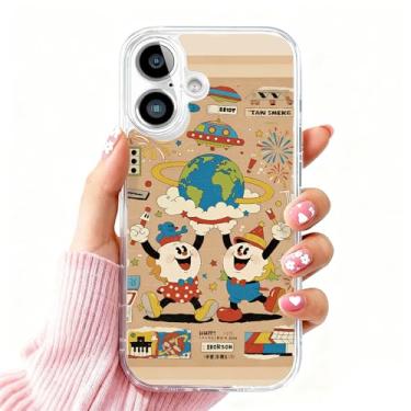 Imagem de DSJIFGEW Design de capa transparente padrão para iPhone 16 Plus | Antiamarelamento, parte traseira rígida, proteção contra quedas de nível militar, suporta carregamento sem fio