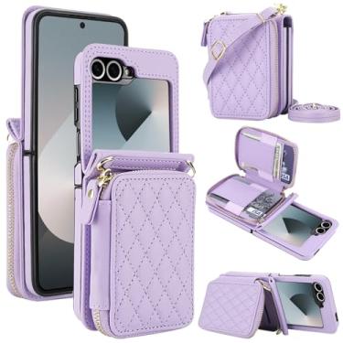 Imagem de Asuwish Capa de celular para Samsung Galaxy Z Flip 6/Z Flip 7 FE 5G Capa de celular carteira com cordão de pulso alça transversal suporte de bloqueio RFID compartimento para cartão de crédito Z6 G