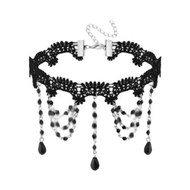 Imagem de Colar Choker Vintage De Veludo Rosa Com Franjas, Acessório De Moda Gót