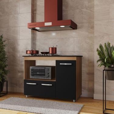 Imagem de Balcão Para Cooktop 3 Portas Armário De Cozinha Ana - Ssx Multicoisas Cor Savana/preto Tampo 4 Bocas