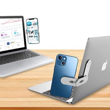 Imagem de Suporte de telefone para laptop clipe de montagem lateral magnético para laptop, suporte de expansão de monitor de computador de liga de alumínio ajustável, suporte de celular dobrável portátil extensor de laptop suporte de telefone