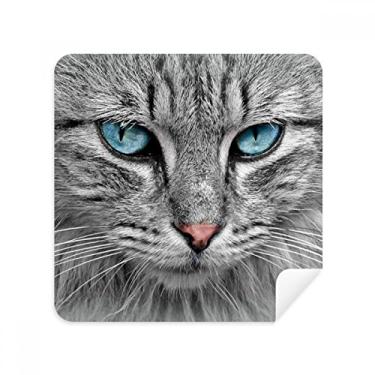 Imagem de Cinza gato animal olho selvagem olhos azuis óculos pano limpador de tela tecido camurça pacote com 2