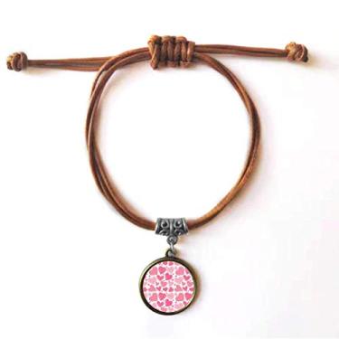 Imagem de DIYthinker Pulseira de couro rosa lindo coração Dia dos Namorados pulseira de couro corda marrom joia presente