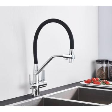 Imagem de Torneira da pia da cozinha torneira misturadora de filtro de água pura guindaste alças duplas purificação cozinha e torneira fria, cromo b
