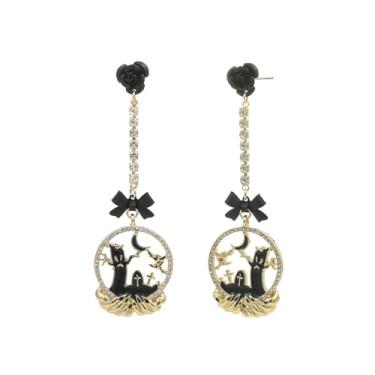 Imagem de Madison Tyler Brinco feminino de Halloween | Brincos de caveira abóbora chapéu de bruxa crânio fantasma veneno | Brincos de festa de Halloween, joias hipoalergênicas, Zinco, Strass