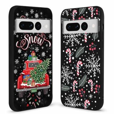 Imagem de Yomjew Pacote com 2 capas de celular Merry Christmas para Google Pixel 7 Pro 5G 17 cm, linda árvore de Natal, carro, caminhão, doces, decoração, capa de TPU à prova de choque para meninas e mulheres