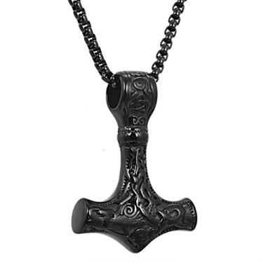 Imagem de Colar masculino de aço inoxidável com pingente de martelo Thor Mjolnir nórdico escandinavo viking para namorado, pai, marido, corrente de 61 cm, Aço inoxidável