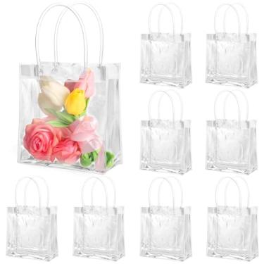 Imagem de BESARME Pacote com 20 sacos de presente transparentes de 16 x 15 x 7 cm com alça, sacos de presente pequenos de plástico reutilizáveis para lembrancinhas de festa do dia dos namorados, casamento