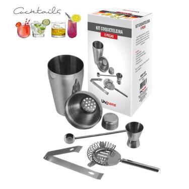 Imagem de Kit Bar 5 Peças Coqueteleira E Itens Profissional Em Aço