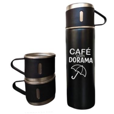 Imagem de Kit Garrafa Térmica C/ 3 xícaras 400ml Café com dorama - LARANJA E MIM