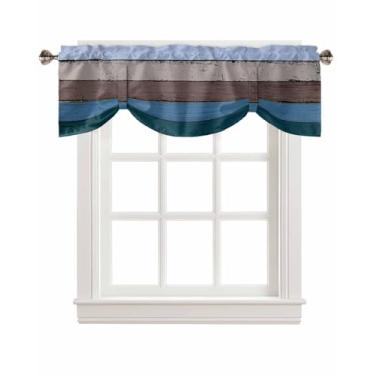 Imagem de Cortinas de grão de madeira para amarrar azul, marrom, verde, vintage, listrado, cozinha, salão, sala de estar, 137 x 45 cm, bolso para varão, retrô, colorido, madeira, listrado, 1 painel, 1 painel