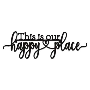 Imagem de Xedatric Placa This Is Our Happy Place – Decoração de parede de metal para casa e pátio, arte de parede familiar com acabamento à prova d'água – Placas externas para marquise, trailer e espaços