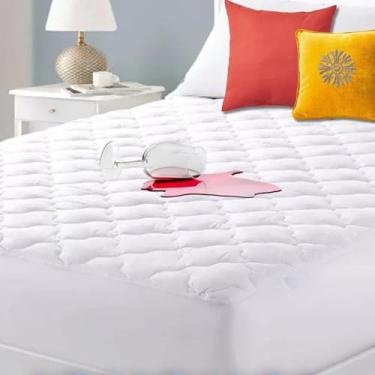 Imagem de Protetor de colchão Queen acolchoado à prova d'água, respirável, silencioso, estica até 45,7 cm de profundidade, capa de colchão de algodão com elástico, capa de colchão de cama à prova de sujeira,