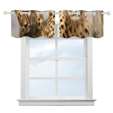 Imagem de Cortina blackout de leopardo legal escurecimento de quarto cortinas de janela curta com isolamento térmico cortinas de janela de banheiro para cozinha sala de jantar quarto 2 painéis 132 cm x 46 cm