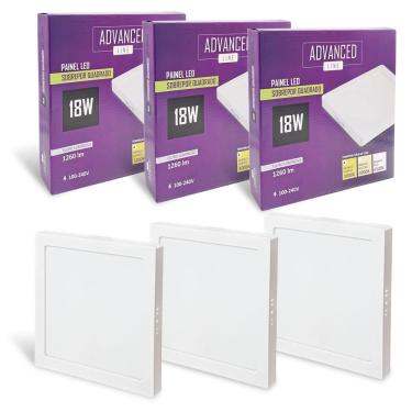 Imagem de 3x Painel Plafon Led Quadrado Sobrepor Luz Quente 18w 3000k