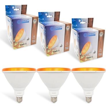 Imagem de 3x Lâmpada Par38 Led 15w Luz Âmbar Laranja Prova D`água