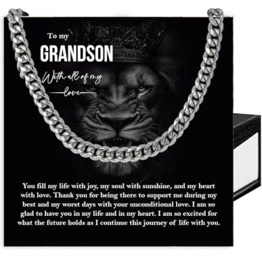 Imagem de SUTERY Colar de corrente cubana para neto, neto, presentes da vovó, vovô, Natal, aniversário, formatura, presente doce caixa de cartão de mensagem, Aço inoxidável, Sem Pedra Preciosa