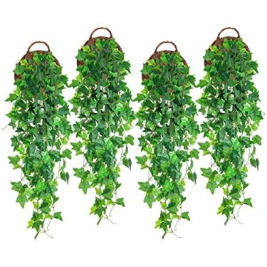 Imagem de RECUTMS Vinhas falsas 4 peças de hera artificial para pendurar plantas de seda, guirlanda de vegetação sintética para quarto, interior, exterior, jardim, porta, parede, cestos, festa de casamento,