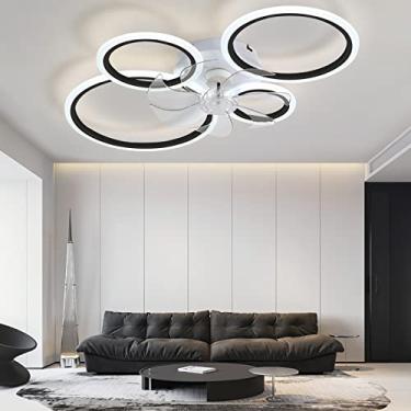 Imagem de Ventiladores de teto modernos com lâmpadas LED silencioso regulável branco Ventilador de teto inteligente com iluminação Temporizador de 6 velocidades Lustres de design reversível com ventil