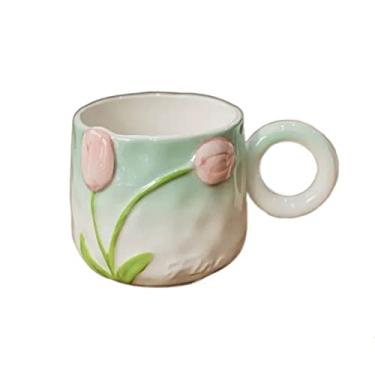 Imagem de Caneca de cerâmica tulipa pintada à mão adorável xícara de café 500 ml caneca de grande capacidade caneca de café para escritório (cor: C)