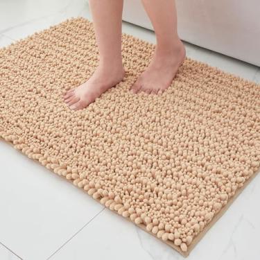 Imagem de ILANGO Tapetes de banheiro bege 61 x 43 cm, tapetes de banho de chenille absorventes extramacios, tapete de banho grosso, antiderrapante, felpudo, lavável na máquina, tapetes de banho de secagem